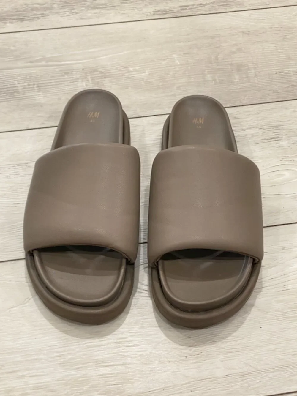 H&M Puffy Slide Sandals Comfort Platform Slides Brown Grey Size EU 40 US 9